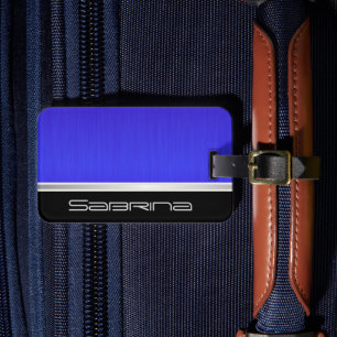 Helle Neon Blue Brush Steel und Silver Print Gepäckanhänger