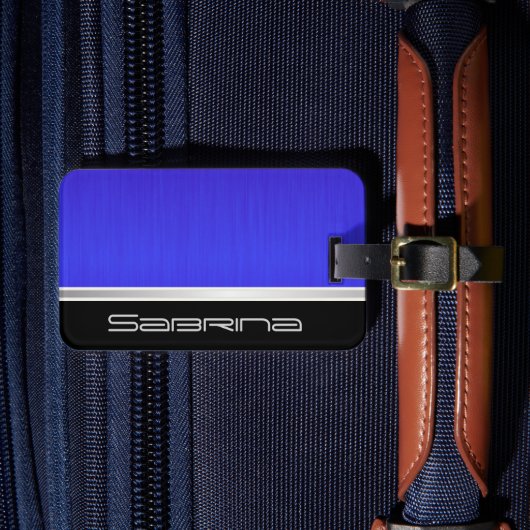 Helle Neon Blue Brush Steel und Silver Print Gepäckanhänger (Vorderseite Insitu 4)