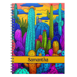 Helle Neon Cactus Vibrant Südwest Illustration Notizblock