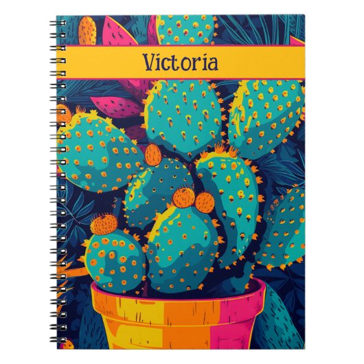 Helle Neon Cactus Vibrant Südwest Illustration Notizblock (Vorderseite)
