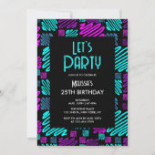 Helle Neon Geometric Muster Schwarz 25. Geburtstag Einladung (Vorderseite)