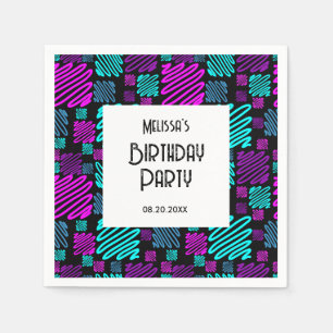 Helle neon-geometrische Muster-Black Geburtstag Serviette