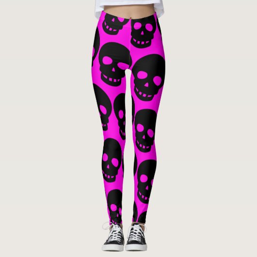 Helle Neon Hot Pink Goth Big Print Skulpturen Leggings (Vorderseite)