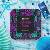Helle Neon Lila Blue Geometric Geburtstag Pappteller (Party)