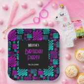 Helle Neon Lila Blue Geometric Geburtstag Pappteller (Party)