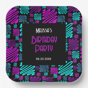 Helle Neon Lila Blue Geometric Geburtstag Pappteller