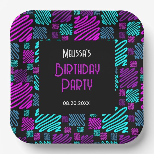Helle Neon Lila Blue Geometric Geburtstag Pappteller (Vorderseite)