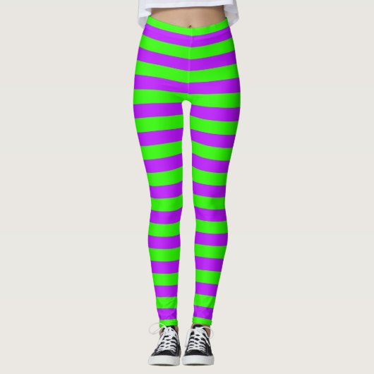 Helle Neon Lila und grün horizontal gestreift Leggings (Vorderseite)