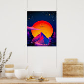 Helle Neon Mountains Sunrise Flugzeug Poster (Küche)
