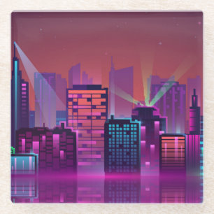 Helle Neon Nacht City, Vintag. Glasuntersetzer