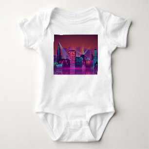 Helle neon Nacht Stadtlandschaft, vintage. Baby Strampler