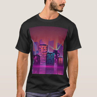 Helle neon Nacht Stadtlandschaft, vintage. T-Shirt