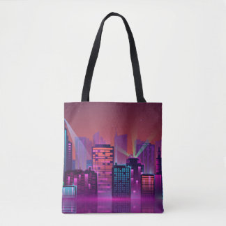 Helle neon-Nacht-Stadtlandschaft, Vintage. Tasche
