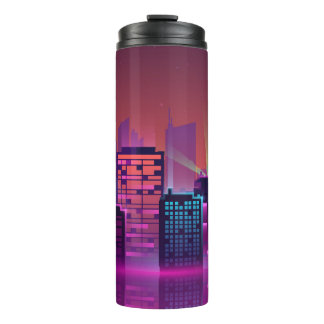 Helle neon Nacht Stadtlandschaft, vintage. Thermosbecher