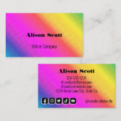 Helle Neon Rainbow Moderne Social Media Visitenkarte (Vorne/Hinten)