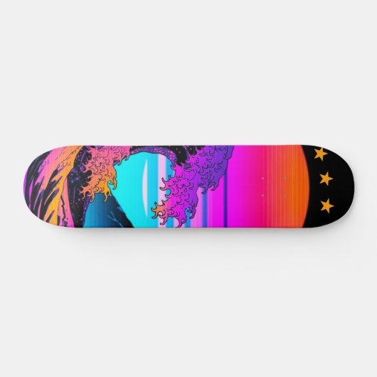 Helle Neon Retro Waves Crashing Skateboard (Horizontal)