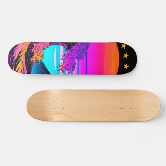 Helle Neon Retro Waves Crashing Skateboard (Horizontal)