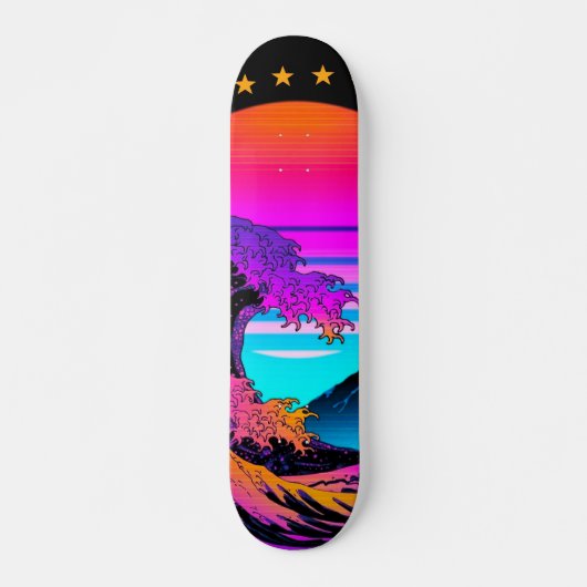 Helle Neon Retro Waves Crashing Skateboard (Vorne)