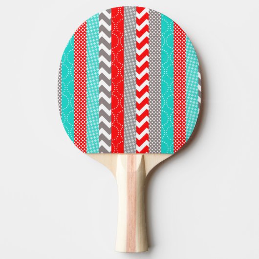Helle Neon Rot und Aquamarine Geo Streifen Tischtennis Schläger (Vorderseite)