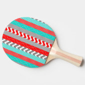 Helle Neon Rot und Aquamarine Geo Streifen Tischtennis Schläger (Seitenansicht)