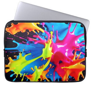 Helle Neon Splashes im Abstrakten Kunststil Laptopschutzhülle