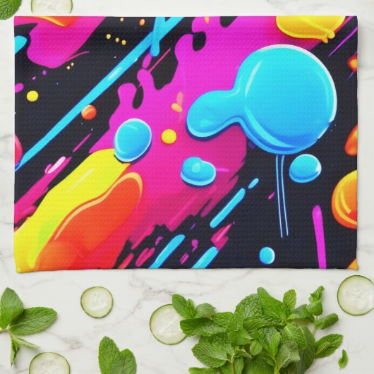 Helle Neon Splashes in Abstrakten Artwork Geschirrtuch (Gefaltet)
