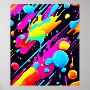 Helle Neon Splashes in Abstrakten Artwork Poster