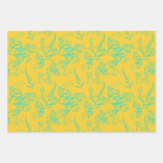 Helle Neon Yellow & Blue Wildblume Geschenkpapier Set (Vorderseite 2)