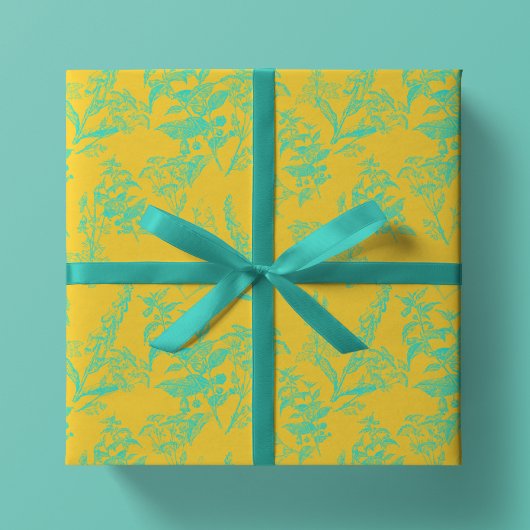 Helle Neon Yellow & Blue Wildblume Geschenkpapier Set