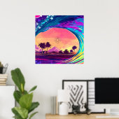 Helle Neonrollwelle mit Palmen Poster (Heimbüro)