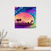 Helle Neonrollwelle mit Palmen Poster (Küche)