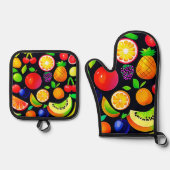 Helle Obstsammlung Ofenhandschuh & Topflappen-Set (Vorderseite)