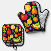 Helle Obstsammlung Ofenhandschuh & Topflappen-Set (Vorderseite/Rückseite)