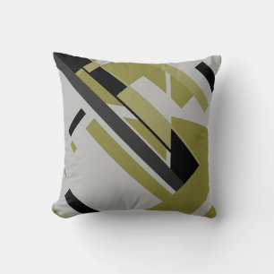 Helle Olive Schwarz Grau Geometrisches Diagonales Kissen