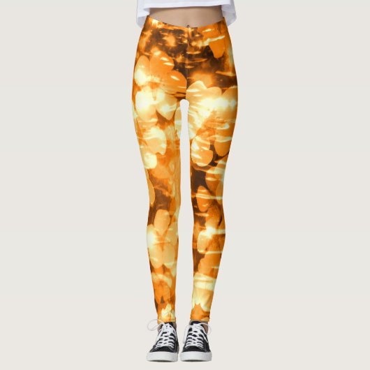 Helle Orange Abstrakte Blume Sonniges Wasser Leggings (Vorderseite)