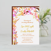 Helle Orange Bohemische Wildblume Folieneinladung (Stehend vorne)