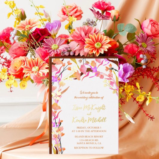 Helle Orange Bohemische Wildblume Folieneinladung