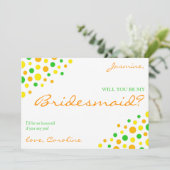 Helle orange gelbe grüne Spots sind meine Bridesma Einladung (Stehend Vorderseite)
