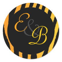 Helle orange-gelbe Zebrastreifen-Monogramm-Etikett