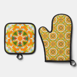 Helle Orange Green Star Dopamin Dekoration Küche Ofenhandschuh & Topflappen-Set