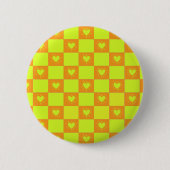 Helle orange-grüne karierte Fliese mit Herzen Button (Vorderseite)
