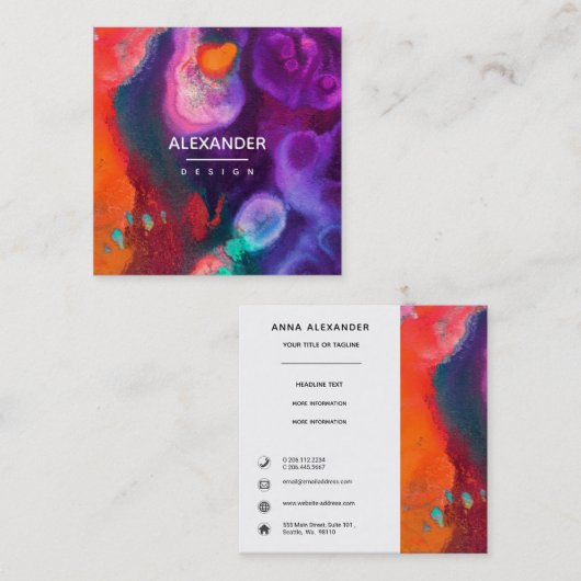 Helle Orange Lila Abstrakte Farbe Quadratische Visitenkarte (Vorne/Hinten)