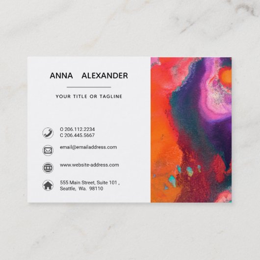 Helle Orange Lila Abstrakte Farbe Visitenkarte (Rückseite)