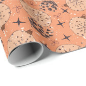 Helle Orange mit Dekoration, Schneeflocken, Sterne Geschenkpapier (Rolleneckpunkt)