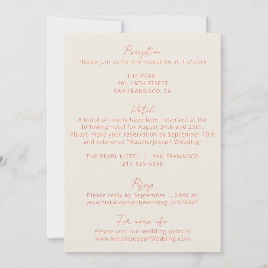 Helle Orange Retro Whimsical in einer Hochzeit Einladung (Rückseite)