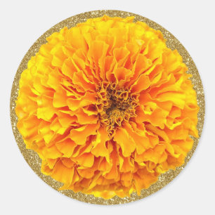 Helle Orange Ringelblume Gold Glitter-Aufkleber Runder Aufkleber