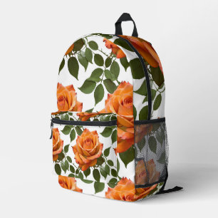 Helle orange Rosen mit grünen Blättern Bedruckter Rucksack