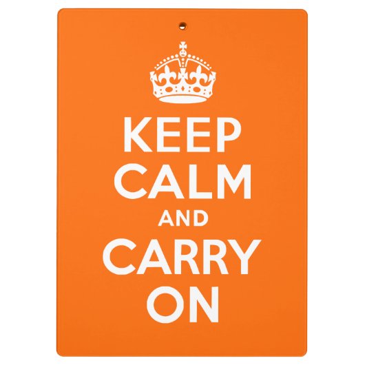 Helle Orange Ruhe bewahren und weiter tragen Klemmbrett (Rückseite)