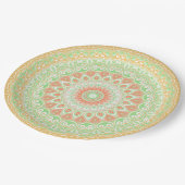 Helle Orange und grünes Sommerkaleidoskop Pappteller (Schrägansicht)