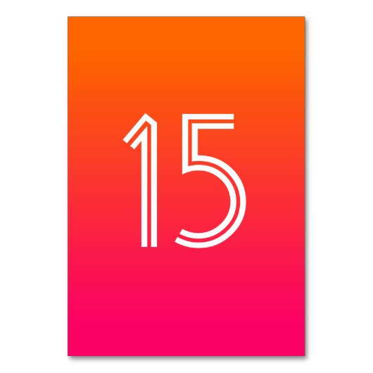 Helle Orange und Hot Pink Ombre White Wedding Tischnummer (Vorderseite)